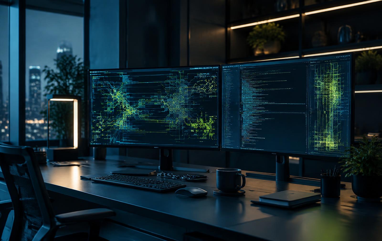 Technology workspace with software architecture visualizations